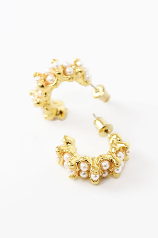 Pearl & Gold Cluster Hoop Earrings