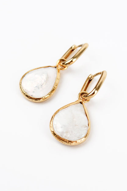 Pearl Teardrop On Rectangular Hoop Earrings