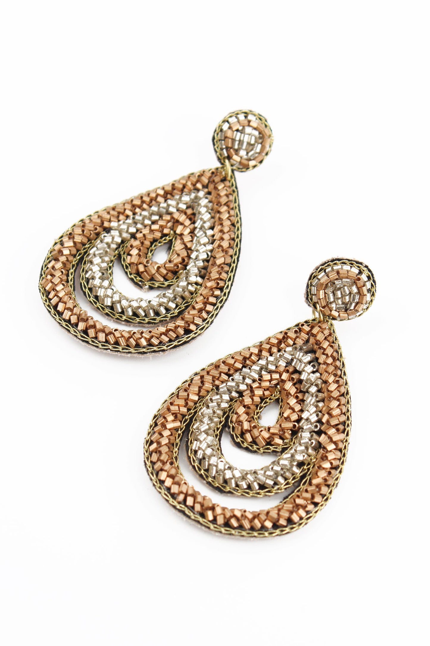 Gold & Silver Teardrop Beaded Earrings