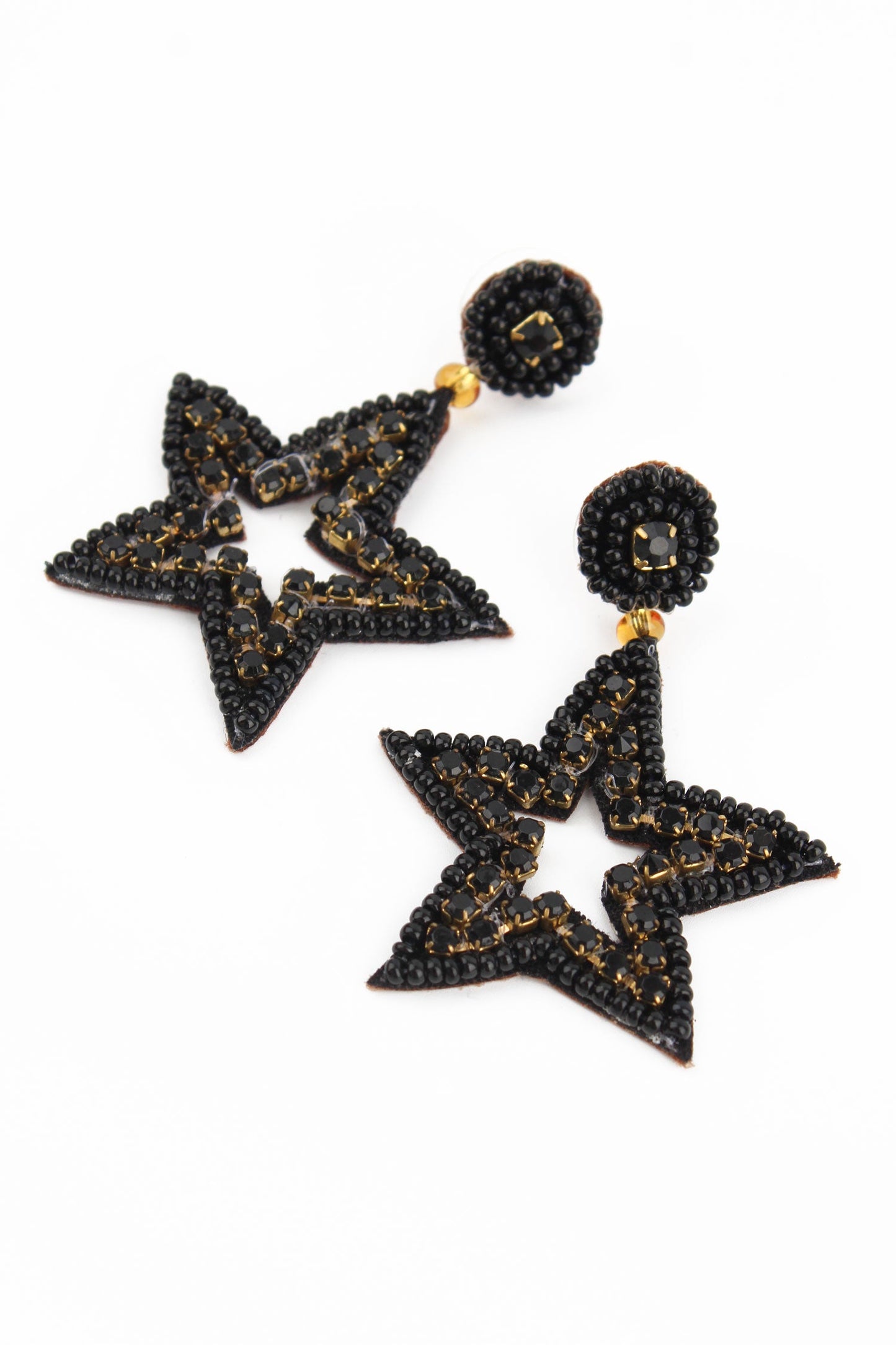 Black Beaded Star Drop Earrings