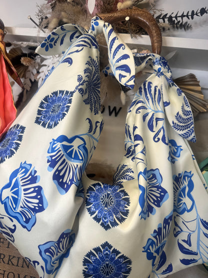 Tropical Silk Scarf Bag with Wooden Fish Handle