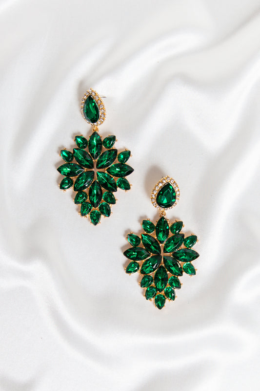 Emerald Crystal Leaf Drop Earrings
