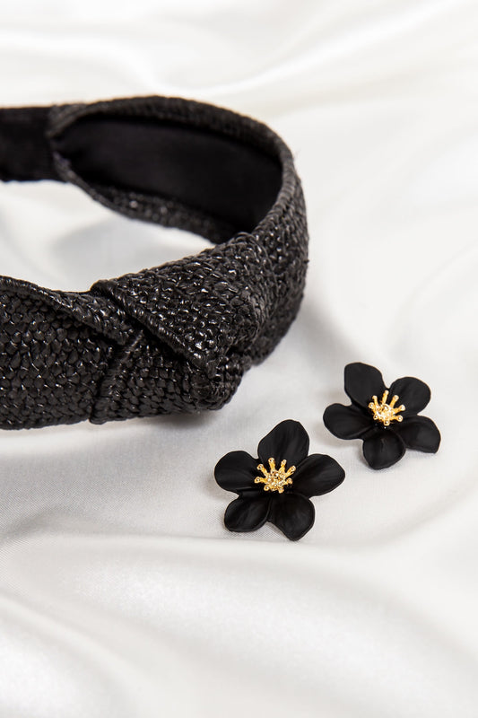 Raffia Daisy Headband Set in Black