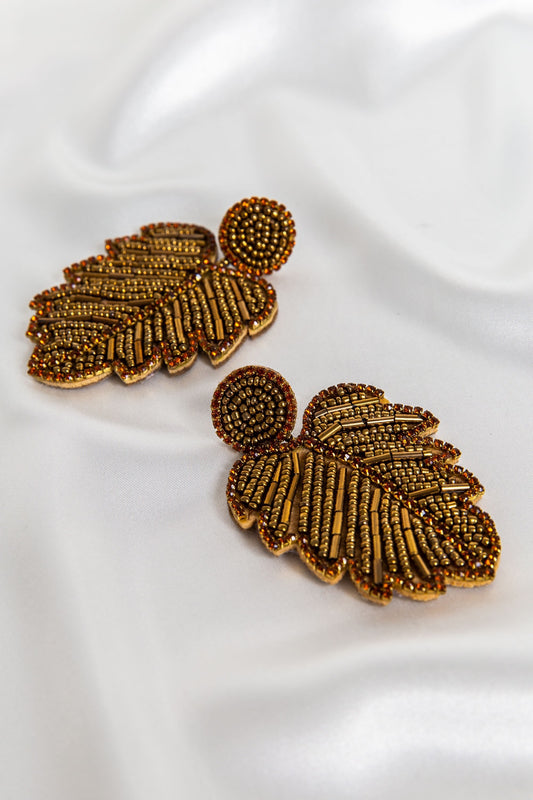 Large Gold Tropical Leaf Statement Earrings