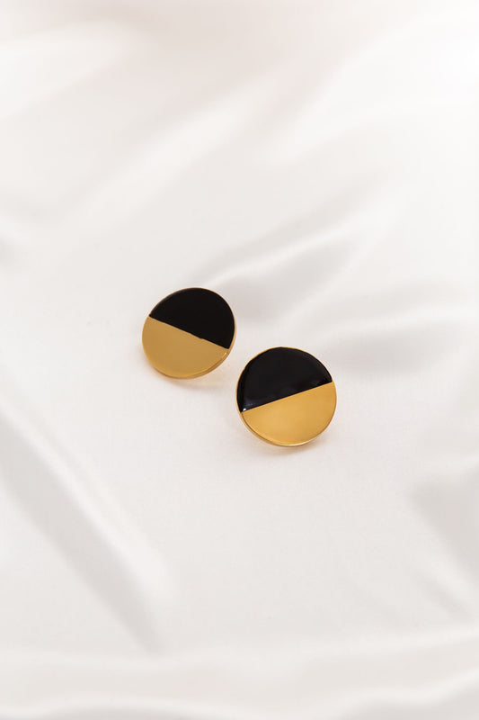 Eclipse Round Studded Earrings In Black & Gold