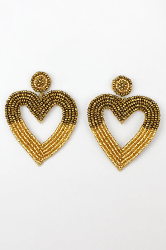 Gold Heart Beaded Two Tone Earrings