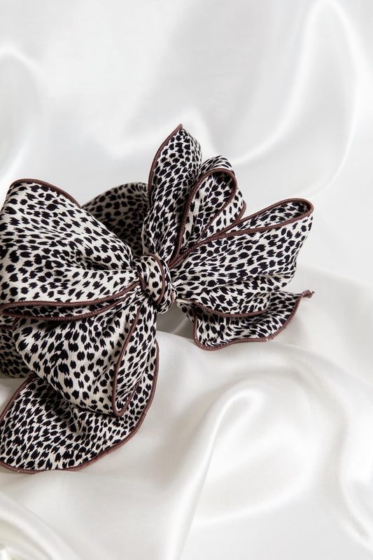 Betty Bow Leopard Small Print Wired Headband (white with black print)