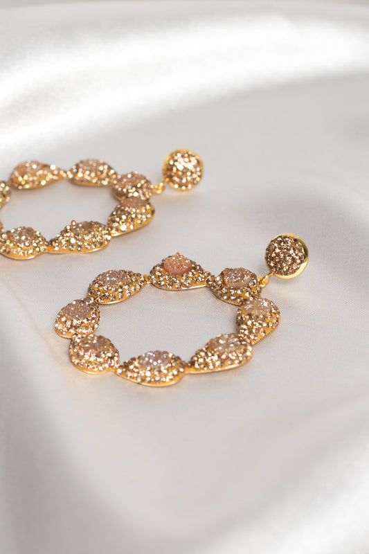 Golden Glitter Halo Circle Earrings