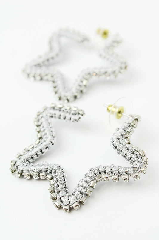 Silver Star Bead Wrapped Earrings