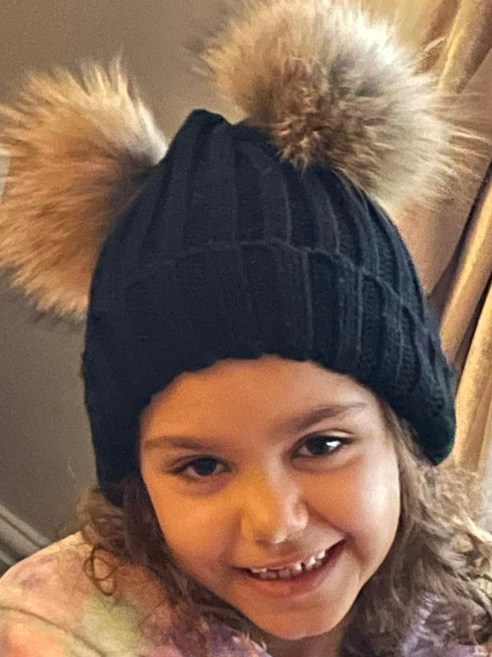 Kids Soft Black Double Pom Pom Hat