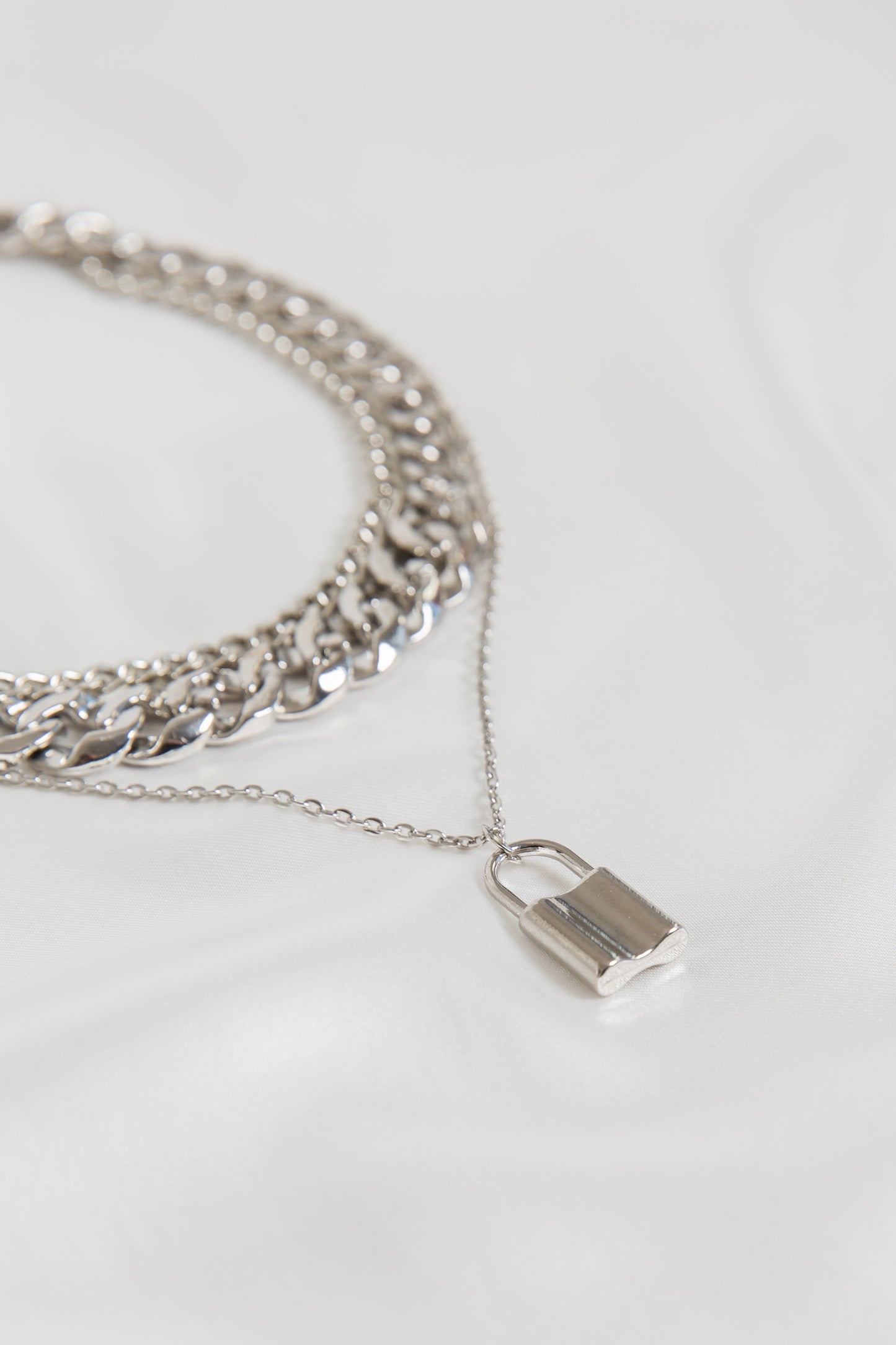 Lucky Lock Pendant Silver Curb Chain Necklace