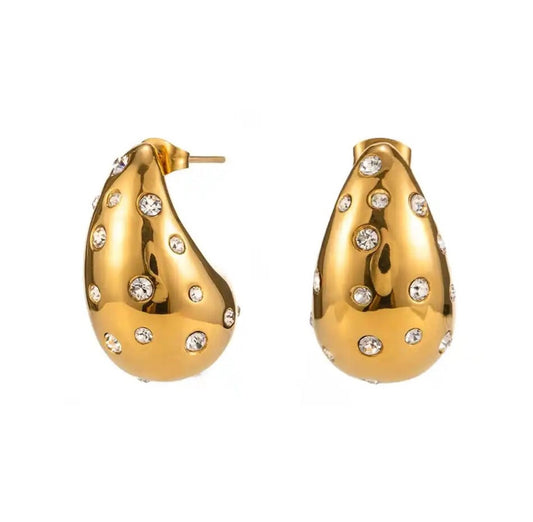 Gold & Silver Tear Drop Diamond Encrusted  Earrings