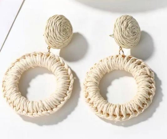 Two Tiered Raffia Hoops In Stone & Sand