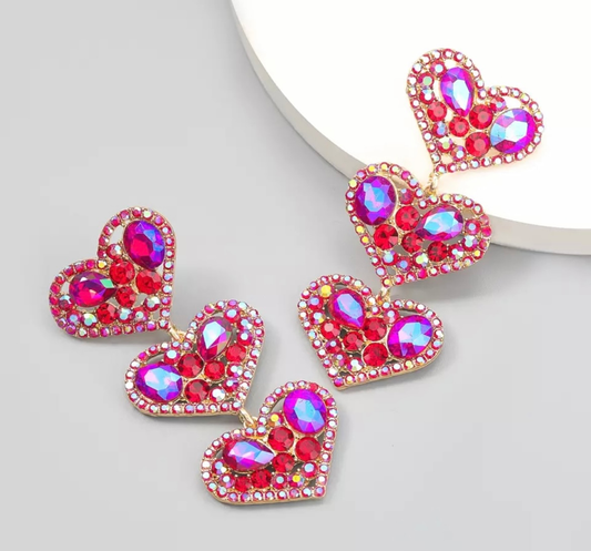 True Heart Drop Crystal Earrings In Deep Pink