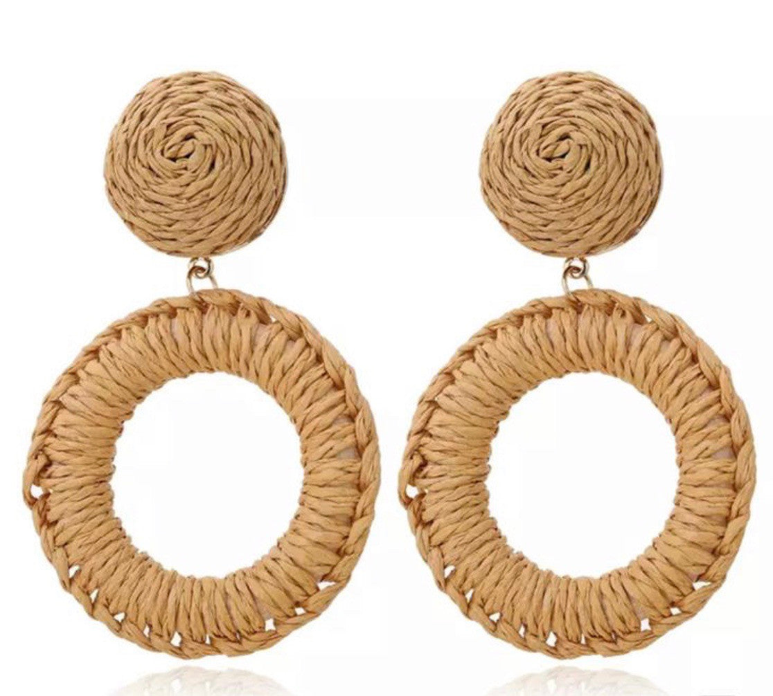 Two Tiered Raffia Hoops In Stone & Sand