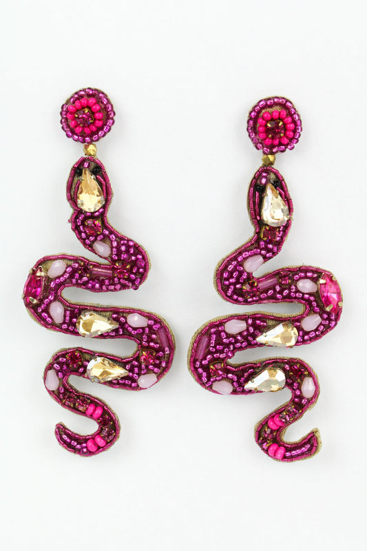 Spectacular Snake Beaded Earrings in Pink
