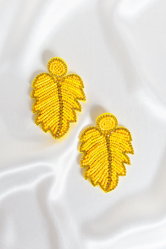 Large Yellow Tropical Leaf Statement Earrings
