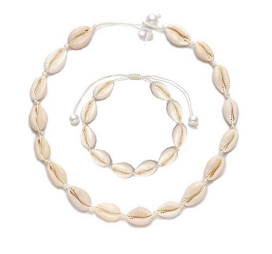 Natural Shell & Pearl Necklace & Bracelet Set