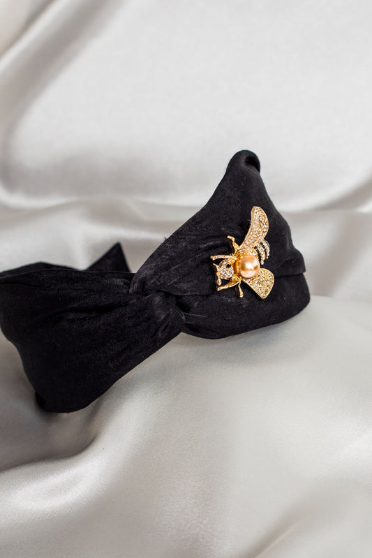 Black Satin Bee Headband