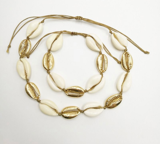 Gold & Natural Shell Choker & Bracelet/Anklet Set