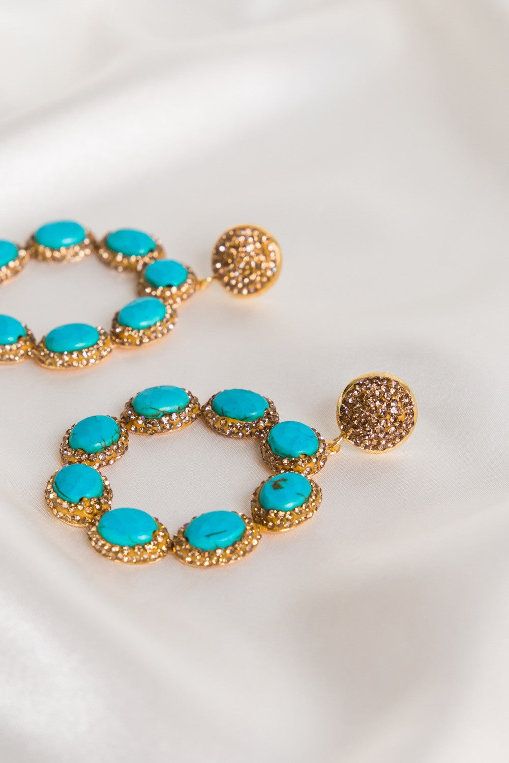 Turquoise & Gold Halo Earrings