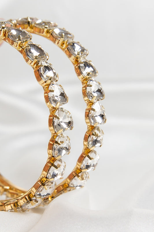 Diamond Heart Embelished Hoop Earrings-Crystal