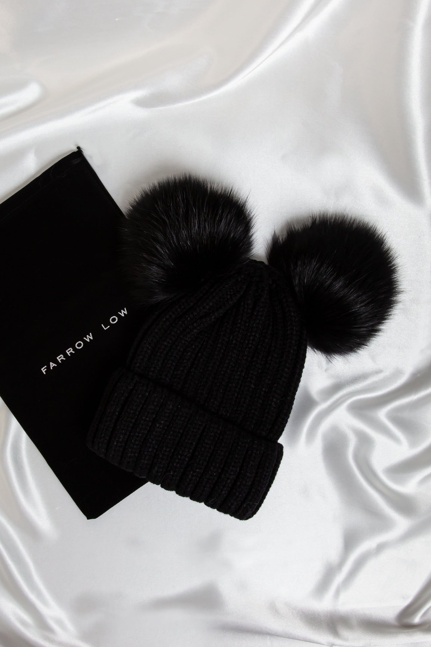 Adults Black With Black Soft Double Pom Pom Hat