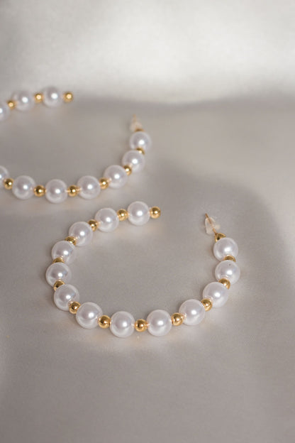 Pearl and Beaded 1/2 Hoop Earrings