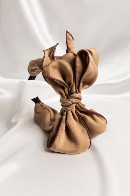 Beau Wired Bow Headband In Burnt Orange or Mocha