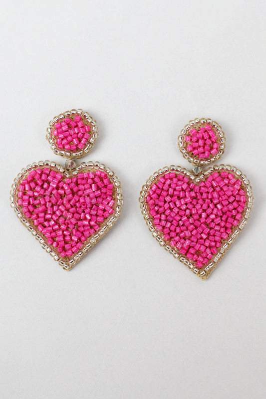 Pink Beaded Heart Earrings