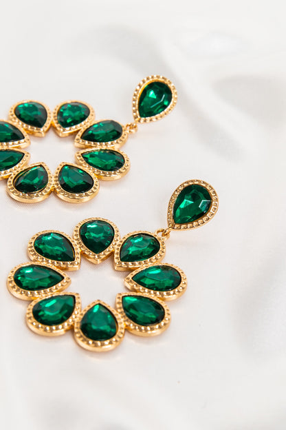 Emerald & Gold Hooped Halo Flower Earrings