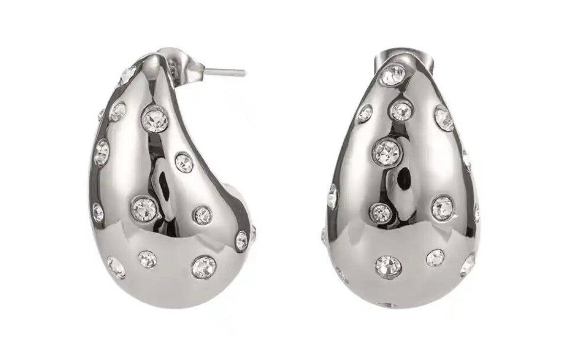 Gold & Silver Tear Drop Diamond Encrusted  Earrings
