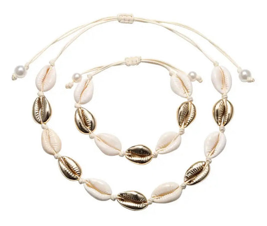 Mixed Shell & Gold Choker with Anklet/Bracelet