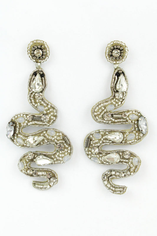 Spectacular Snake Beaded Earrings In Silver