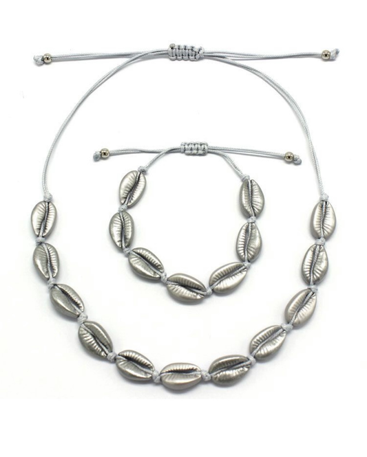 Silver Shell Choker & Bracelet Set