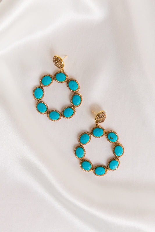 Turquoise & Gold Halo Earrings