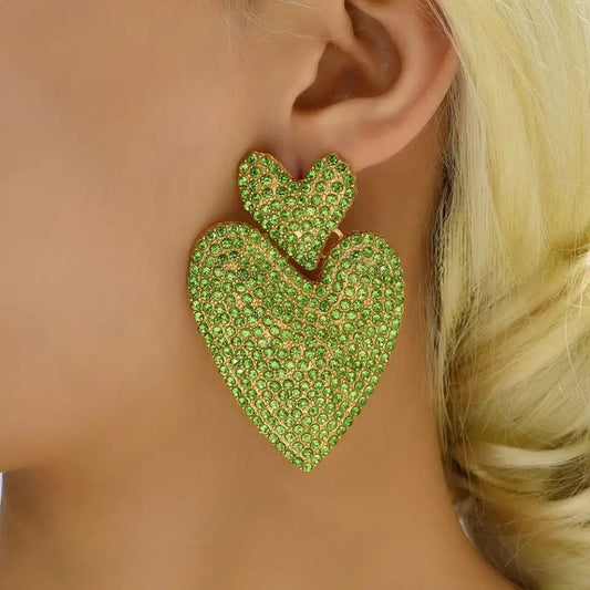 Double Heart Drop Earrings In 7 Colours