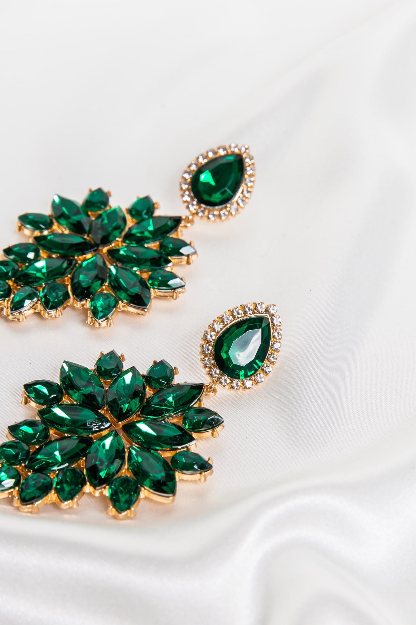 Emerald Crystal Leaf Drop Earrings