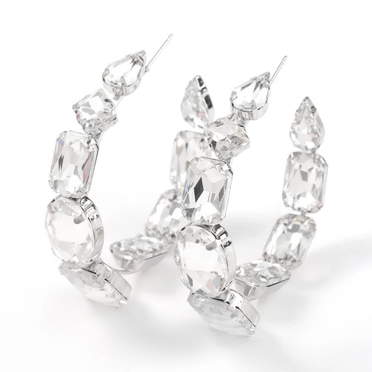 Trixy Hoop Earrings In Silver Crystal