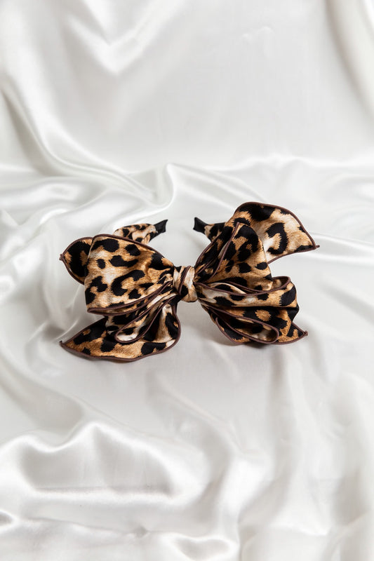 Beau Luxe Large Leopard Print Wired Bow Headband