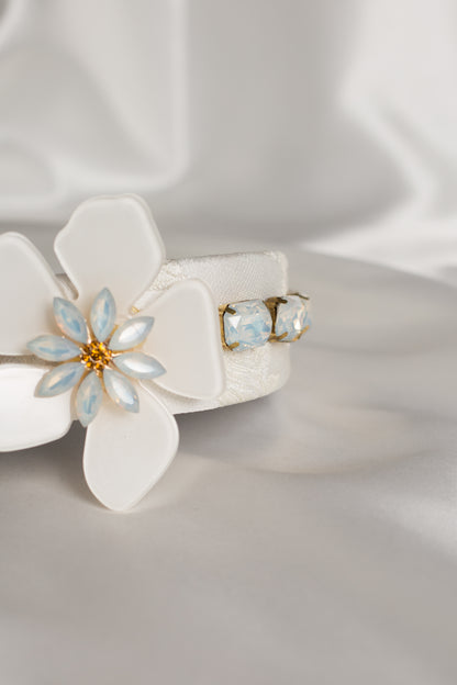 Winnie Crown Headband With Flower Detail In White