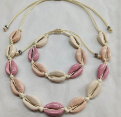 Pink & Neutral Shell Choker & Bracelet Set