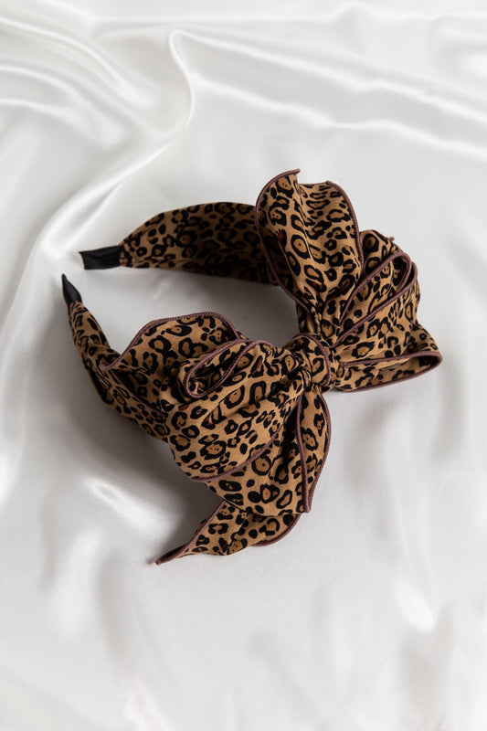 Beau Luxe Small Leopard  Wired Bow Headband