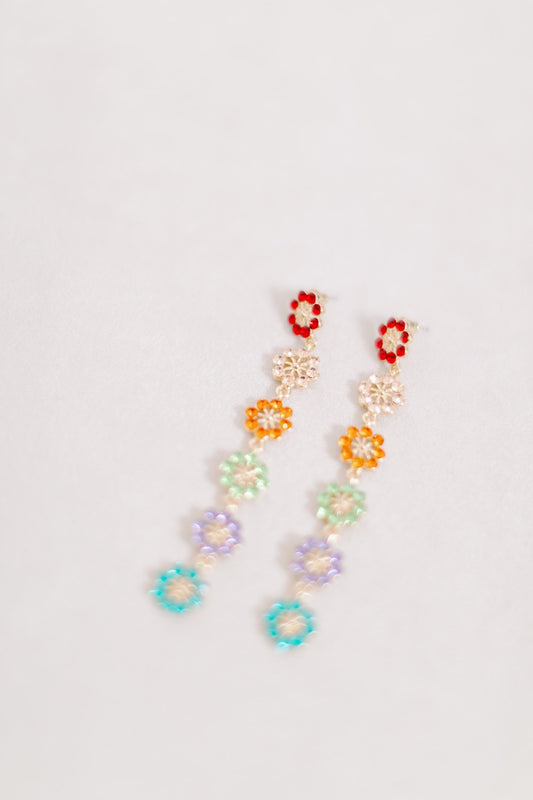 Rainbow Flower Drop Earrings